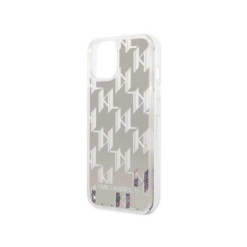 Karl Lagerfeld Liquid Glitter Monogram dėklas iPhone 14 Plus - sidabrinis