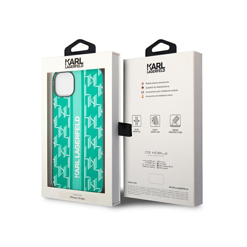 Karl Lagerfeld Monogram Stripe dėklas iPhone 14 Plus - žalias