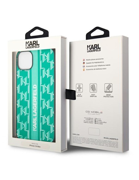 Karl Lagerfeld Monogram Stripe dėklas iPhone 14 Plus - žalias