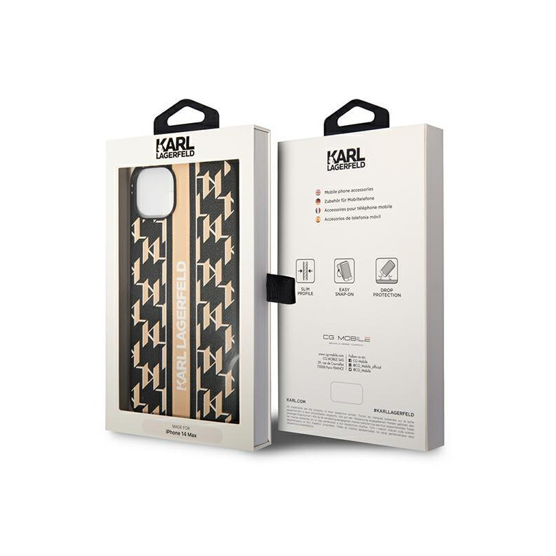 Karl Lagerfeld Monogram Stripe dėklas iPhone 14 Plus - rudas