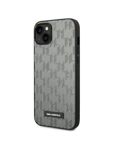 Karl Lagerfeld Saffiano Mono Metal Logo dėklas, skirtas iPhone 14 Plus - pilkas