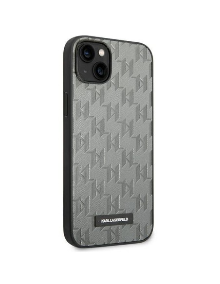 Karl Lagerfeld Saffiano Mono Metal Logo dėklas, skirtas iPhone 14 Plus - pilkas