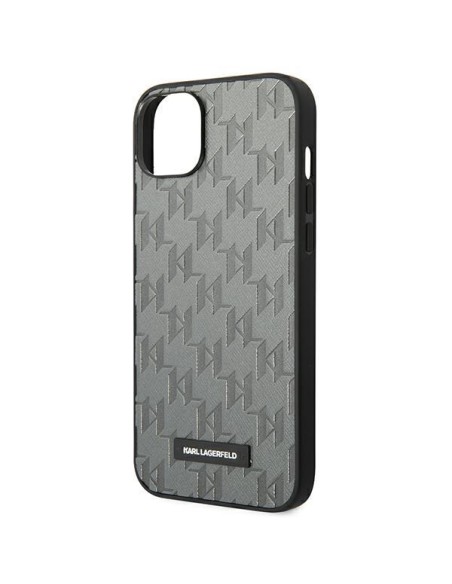 Karl Lagerfeld Saffiano Mono Metal Logo dėklas, skirtas iPhone 14 Plus - pilkas
