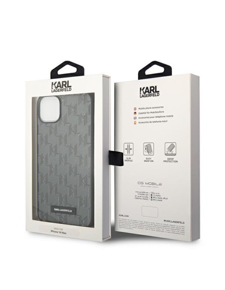 Karl Lagerfeld Saffiano Mono Metal Logo dėklas, skirtas iPhone 14 Plus - pilkas