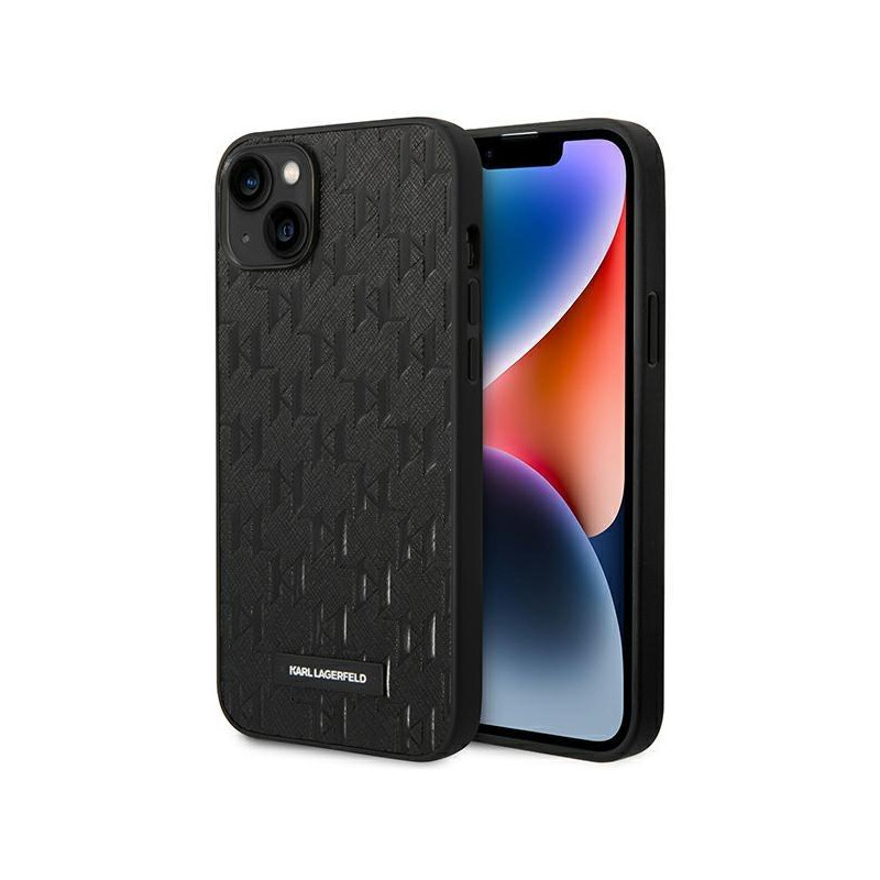 Karl Lagerfeld Saffiano Mono Metal Logo dėklas iPhone 14 Plus - juodas