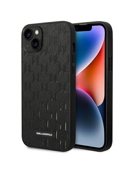 Karl Lagerfeld Saffiano Mono Metal Logo dėklas iPhone 14 Plus - juodas Karl Lagerfeld Saffiano Mono Metal Logo dėklas iPhone 14 Plus - juodas