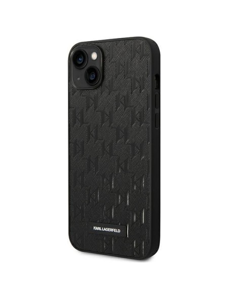 Karl Lagerfeld Saffiano Mono Metal Logo dėklas iPhone 14 Plus - juodas Karl Lagerfeld Saffiano Mono Metal Logo dėklas iPhone 14 Plus - juodas