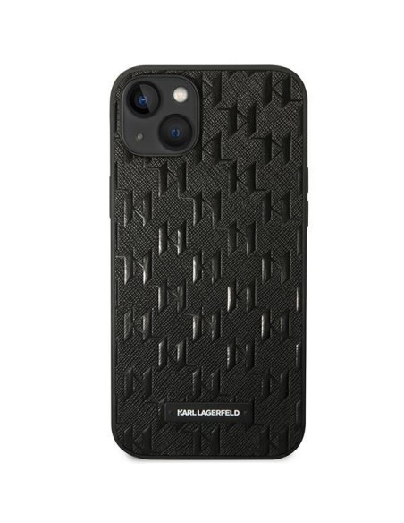 Karl Lagerfeld Saffiano Mono Metal Logo dėklas iPhone 14 Plus - juodas Karl Lagerfeld Saffiano Mono Metal Logo dėklas iPhone 14 Plus - juodas
