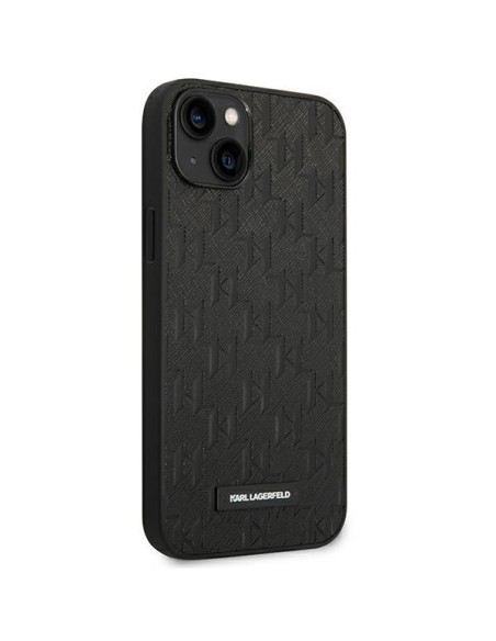 Karl Lagerfeld Saffiano Mono Metal Logo dėklas iPhone 14 Plus - juodas Karl Lagerfeld Saffiano Mono Metal Logo dėklas iPhone 14 Plus - juodas