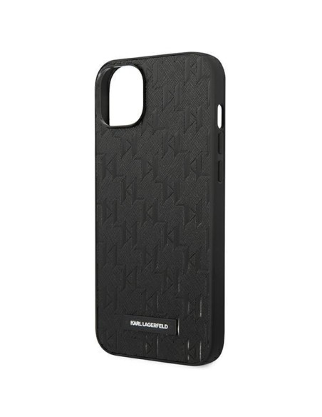Karl Lagerfeld Saffiano Mono Metal Logo dėklas iPhone 14 Plus - juodas Karl Lagerfeld Saffiano Mono Metal Logo dėklas iPhone 14 Plus - juodas