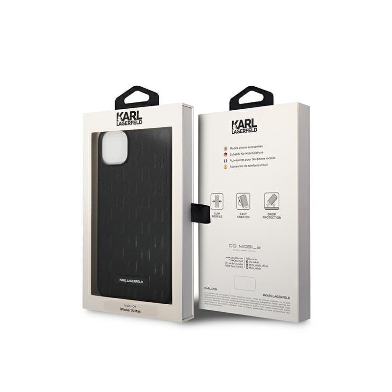 Karl Lagerfeld Saffiano Mono Metal Logo dėklas iPhone 14 Plus - juodas