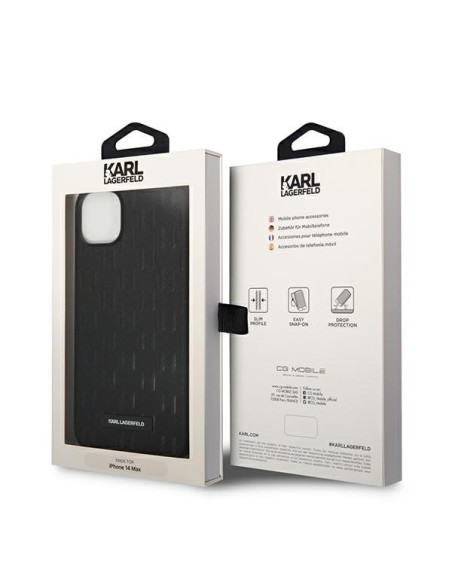 Karl Lagerfeld Saffiano Mono Metal Logo dėklas iPhone 14 Plus - juodas Karl Lagerfeld Saffiano Mono Metal Logo dėklas iPhone 14 Plus - juodas
