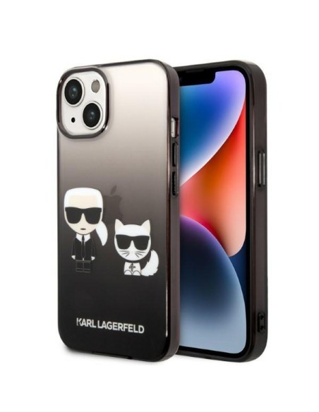 Karl Lagerfeld Gradient Ikonik Karl&Choupette dėklas iPhone 14 Plus - juodas