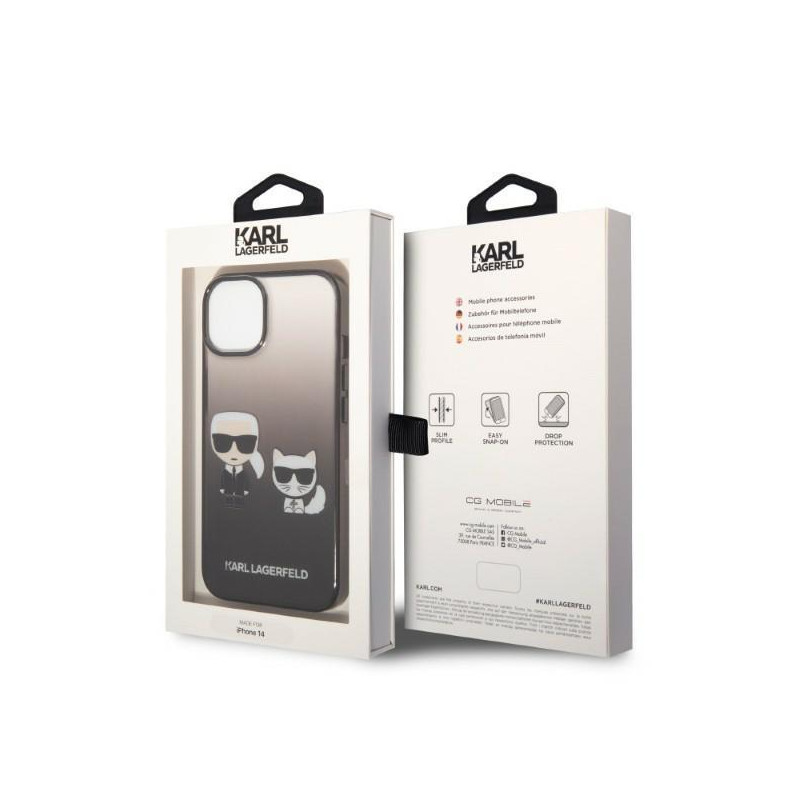 Karl Lagerfeld Gradient Ikonik Karl&Choupette dėklas iPhone 14 Plus - juodas