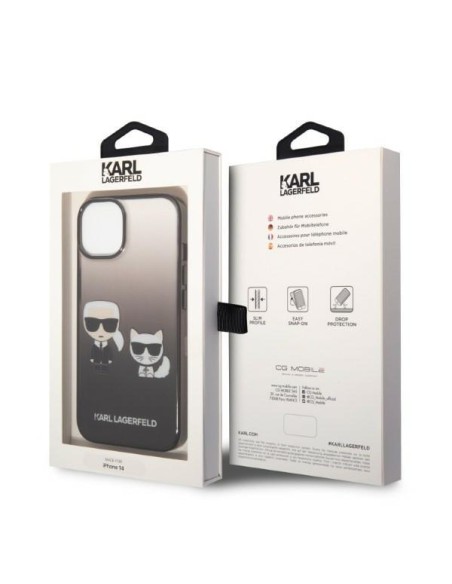 Karl Lagerfeld Gradient Ikonik Karl&Choupette dėklas iPhone 14 Plus - juodas