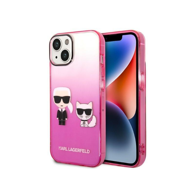 Karl Lagerfeld Gradient Ikonik Karl&Choupette dėklas iPhone 14 Plus - rožinis