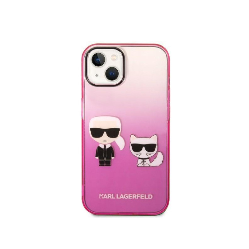 Karl Lagerfeld Gradient Ikonik Karl&Choupette dėklas iPhone 14 Plus - rožinis