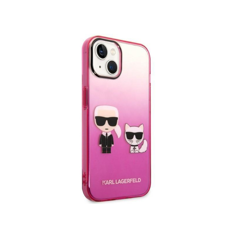 Karl Lagerfeld Gradient Ikonik Karl&Choupette dėklas iPhone 14 Plus - rožinis