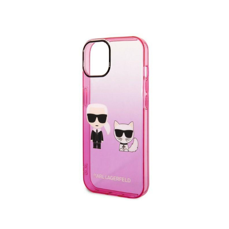 Karl Lagerfeld Gradient Ikonik Karl&Choupette dėklas iPhone 14 Plus - rožinis