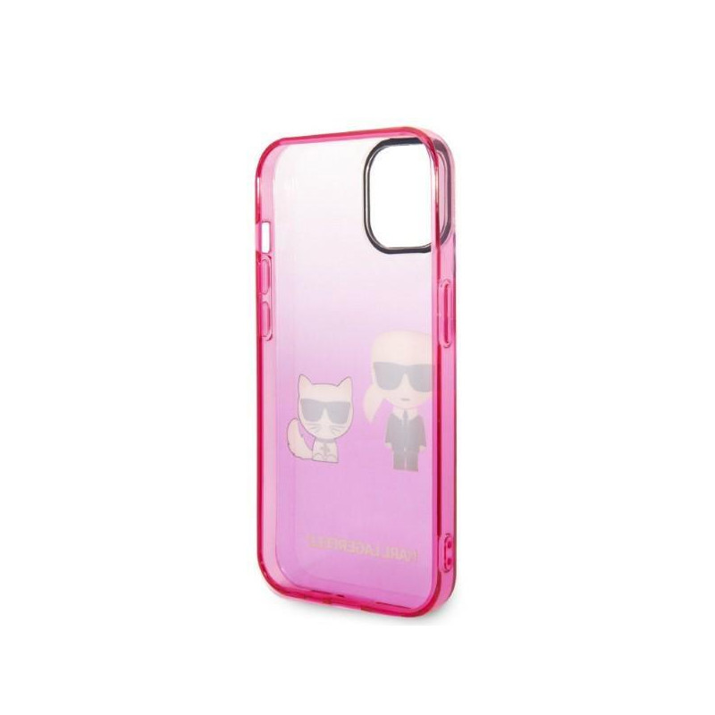Karl Lagerfeld Gradient Ikonik Karl&Choupette dėklas iPhone 14 Plus - rožinis