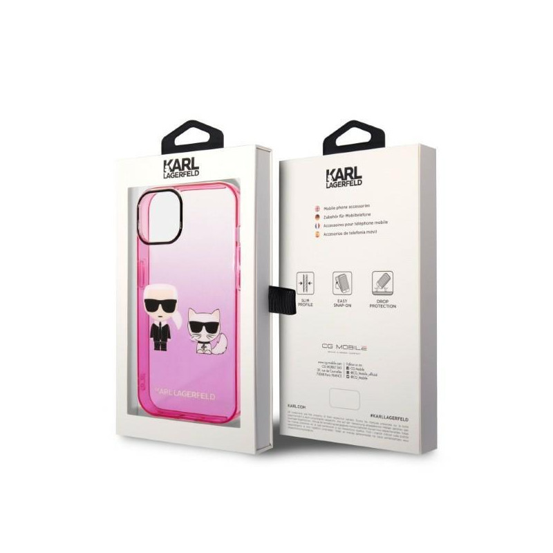 Karl Lagerfeld Gradient Ikonik Karl&Choupette dėklas iPhone 14 Plus - rožinis