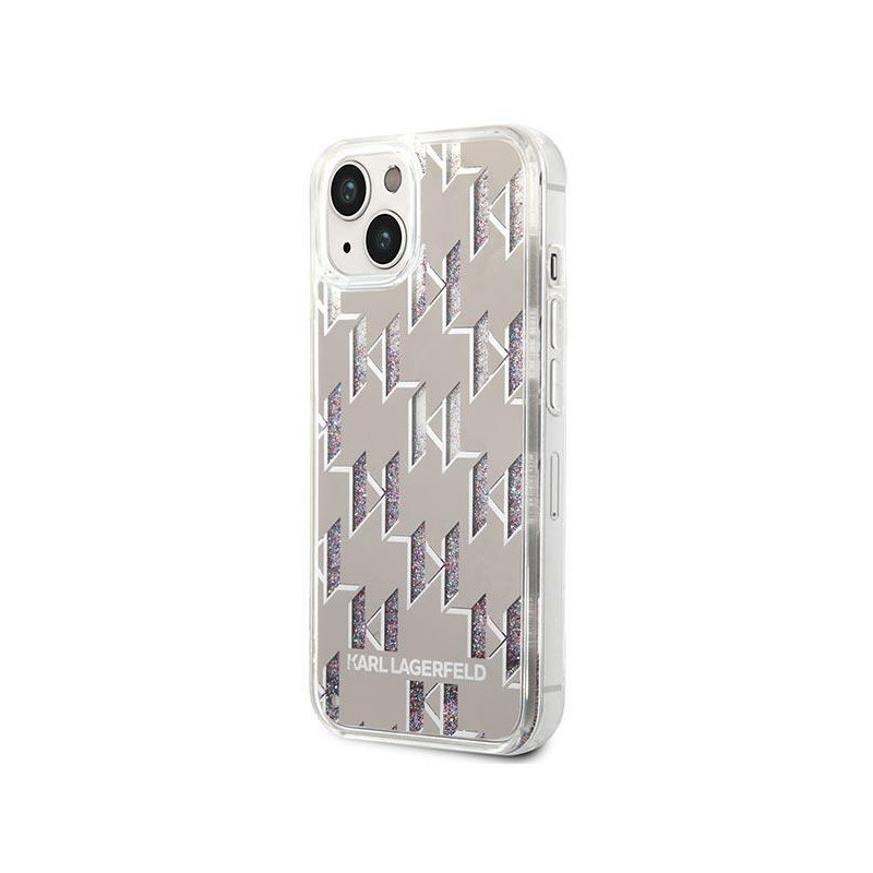 Karl Lagerfeld Liquid Glitter Monogram dėklas iPhone 14 - sidabrinis