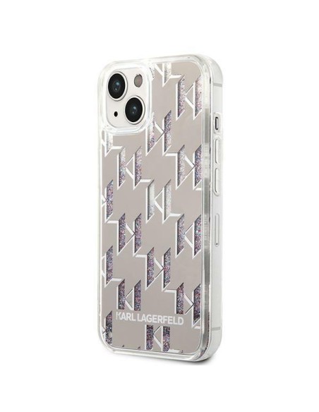 Karl Lagerfeld Liquid Glitter Monogram dėklas iPhone 14 - sidabrinis Karl Lagerfeld Liquid Glitter Monogram dėklas iPhone 14 - sidabrinis