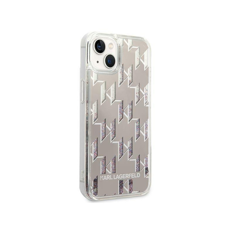 Karl Lagerfeld Liquid Glitter Monogram dėklas iPhone 14 - sidabrinis