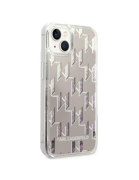 Karl Lagerfeld Liquid Glitter Monogram dėklas iPhone 14 - sidabrinis Karl Lagerfeld Liquid Glitter Monogram dėklas iPhone 14 - sidabrinis