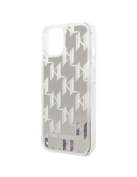Karl Lagerfeld Liquid Glitter Monogram dėklas iPhone 14 - sidabrinis Karl Lagerfeld Liquid Glitter Monogram dėklas iPhone 14 - sidabrinis