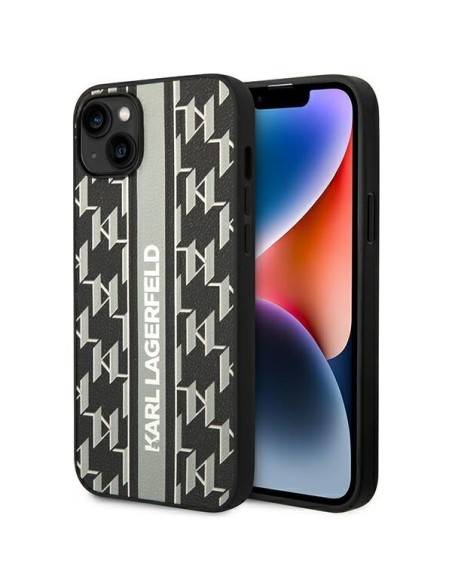 Karl Lagerfeld Monogram Stripe dėklas iPhone 14 - pilkas Karl Lagerfeld Monogram Stripe dėklas iPhone 14 - pilkas
