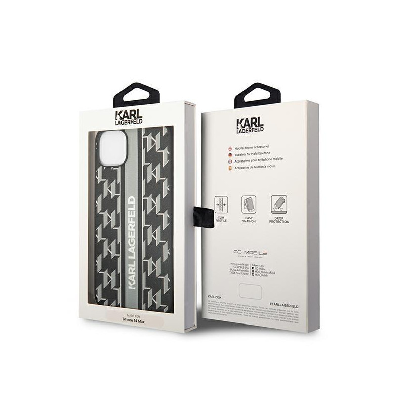 Karl Lagerfeld Monogram Stripe dėklas iPhone 14 - pilkas