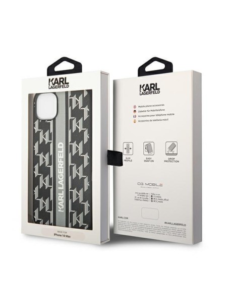 Karl Lagerfeld Monogram Stripe dėklas iPhone 14 - pilkas Karl Lagerfeld Monogram Stripe dėklas iPhone 14 - pilkas