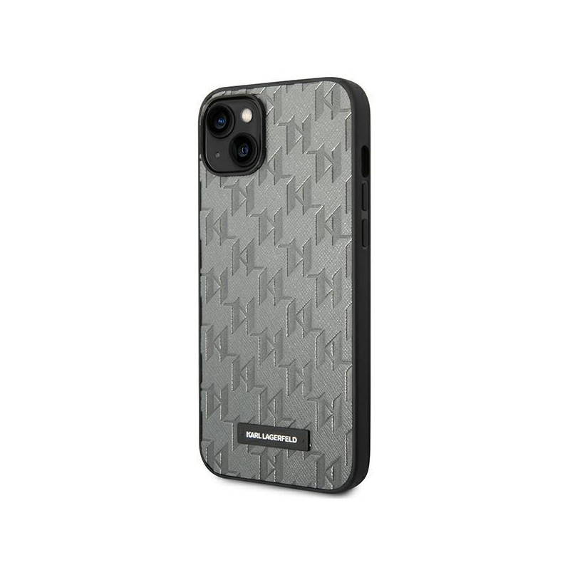 Karl Lagerfeld Saffiano Mono Metal Logo dėklas iPhone 14 - pilkas