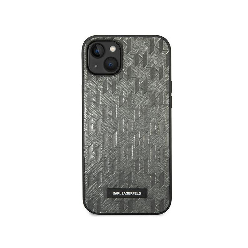 Karl Lagerfeld Saffiano Mono Metal Logo dėklas iPhone 14 - pilkas