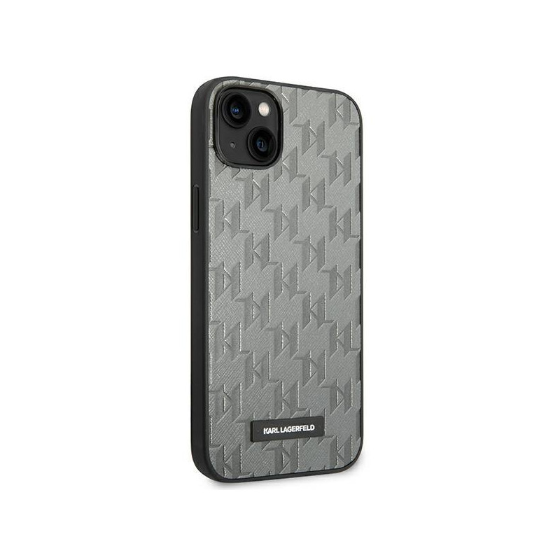 Karl Lagerfeld Saffiano Mono Metal Logo dėklas iPhone 14 - pilkas