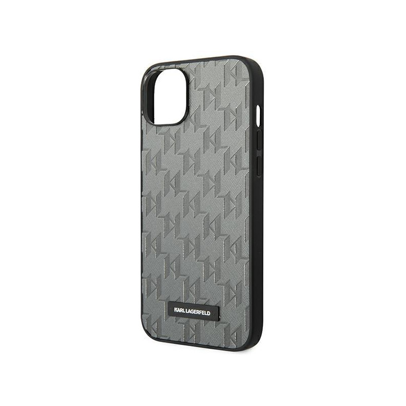 Karl Lagerfeld Saffiano Mono Metal Logo dėklas iPhone 14 - pilkas