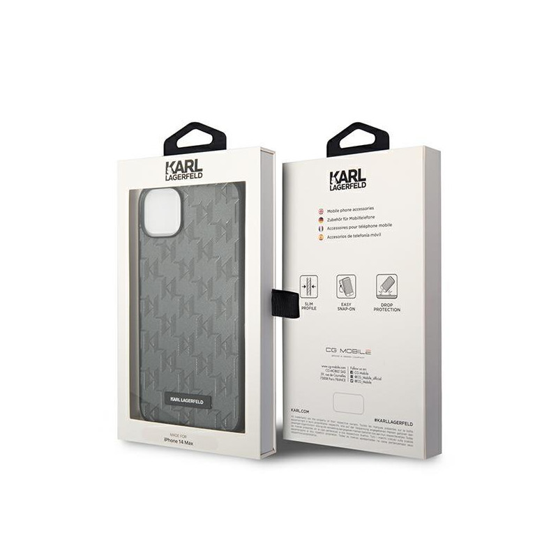 Karl Lagerfeld Saffiano Mono Metal Logo dėklas iPhone 14 - pilkas