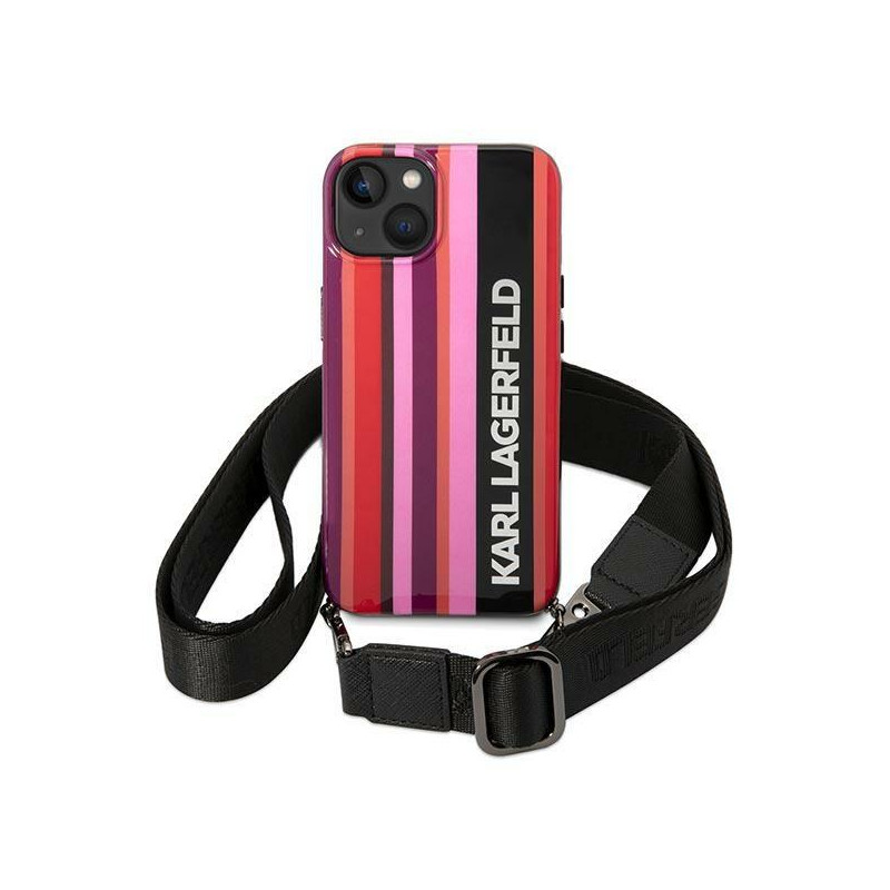 Karl Lagerfeld Color Stripes Strap dėklas iPhone 14 - rožinis