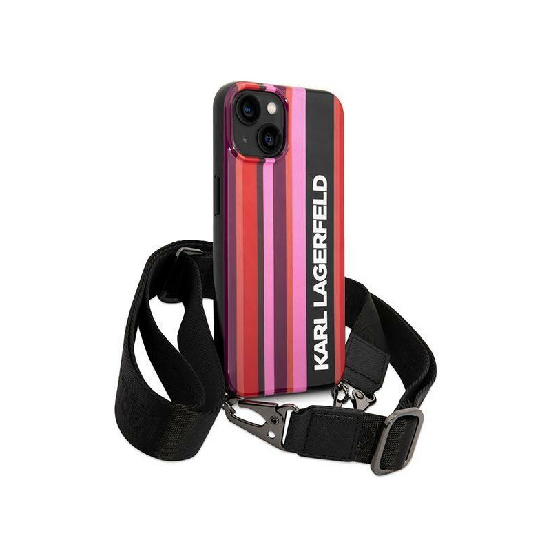 Karl Lagerfeld Color Stripes Strap dėklas iPhone 14 - rožinis