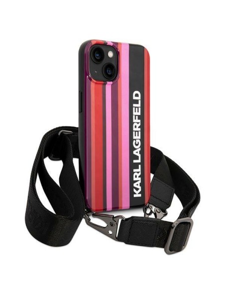 Karl Lagerfeld Color Stripes Strap dėklas iPhone 14 - rožinis Karl Lagerfeld Color Stripes Strap dėklas iPhone 14 - rožinis