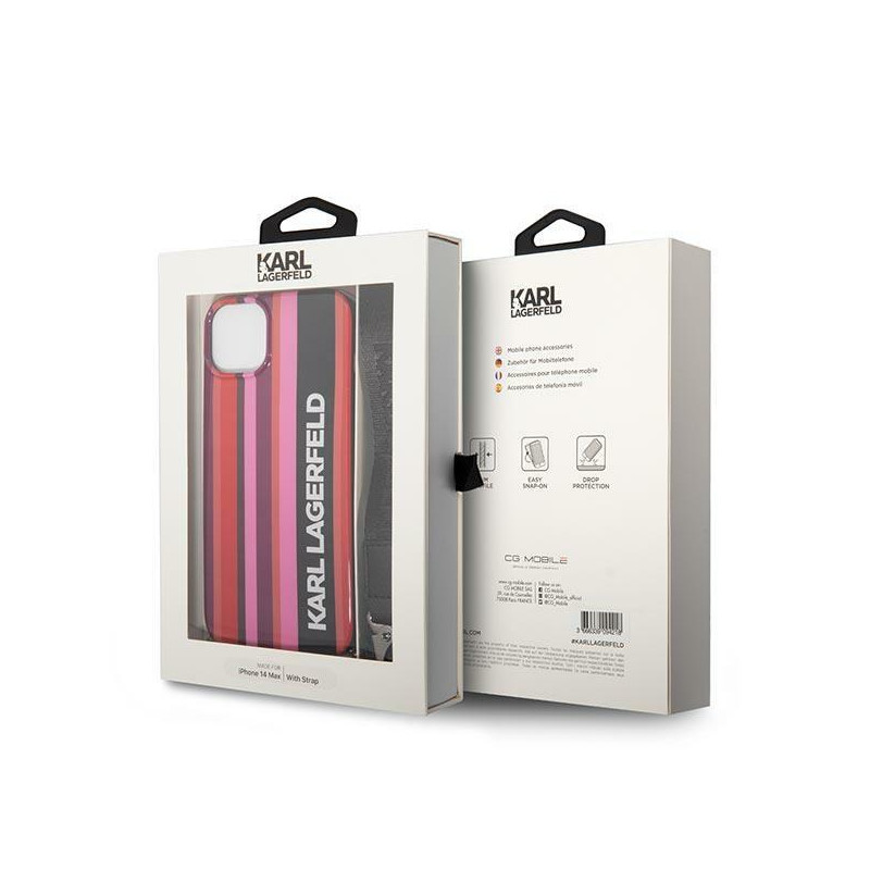 Karl Lagerfeld Color Stripes Strap dėklas iPhone 14 - rožinis