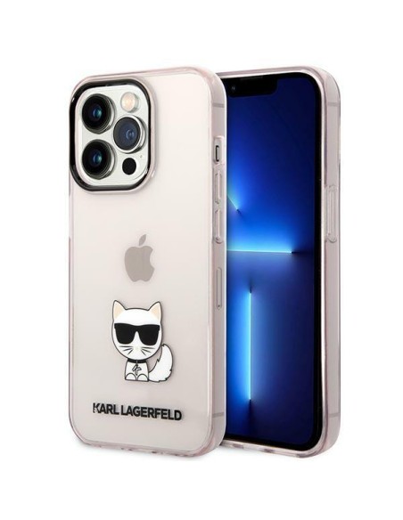 Karl Lagerfeld Choupette Body dėklas iPhone 14 Pro Max - rožinis ir skaidrus