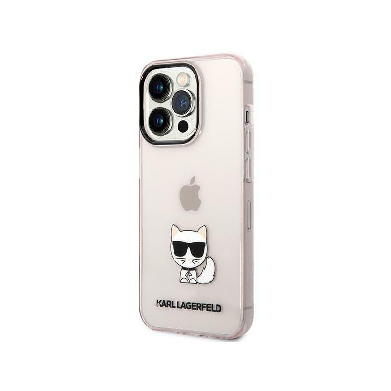 Karl Lagerfeld Choupette Body dėklas iPhone 14 Pro Max - rožinis ir skaidrus