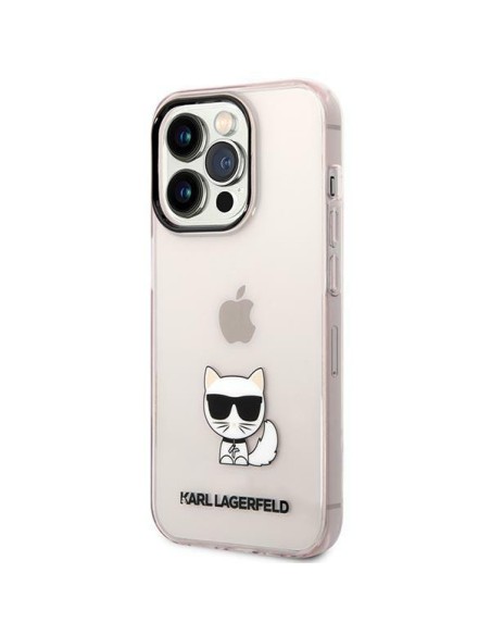 Karl Lagerfeld Choupette Body dėklas iPhone 14 Pro Max - rožinis ir skaidrus