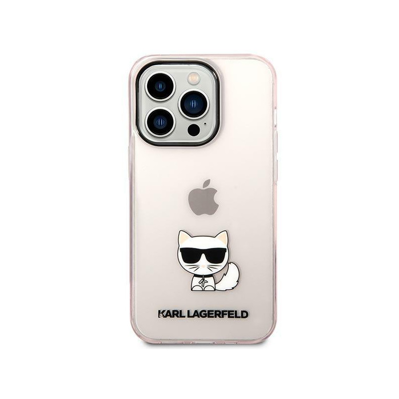 Karl Lagerfeld Choupette Body dėklas iPhone 14 Pro Max - rožinis ir skaidrus