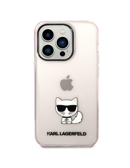 Karl Lagerfeld Choupette Body dėklas iPhone 14 Pro Max - rožinis ir skaidrus