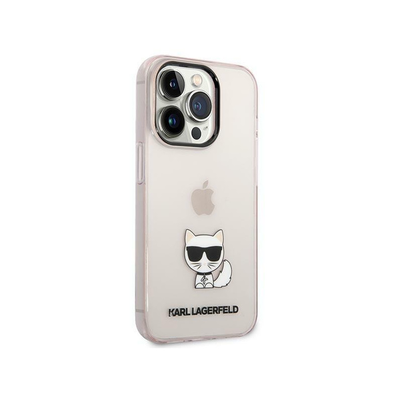 Karl Lagerfeld Choupette Body dėklas iPhone 14 Pro Max - rožinis ir skaidrus