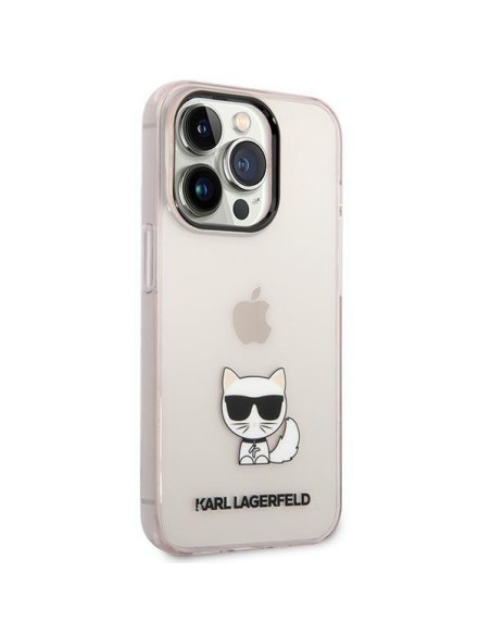 Karl Lagerfeld Choupette Body dėklas iPhone 14 Pro Max - rožinis ir skaidrus
