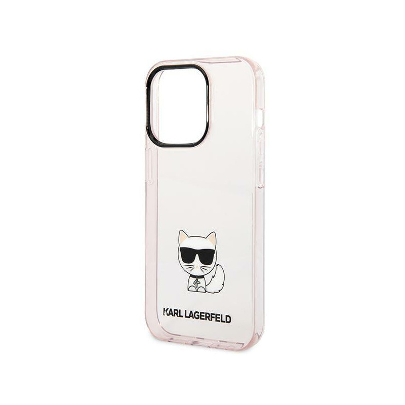 Karl Lagerfeld Choupette Body dėklas iPhone 14 Pro Max - rožinis ir skaidrus
